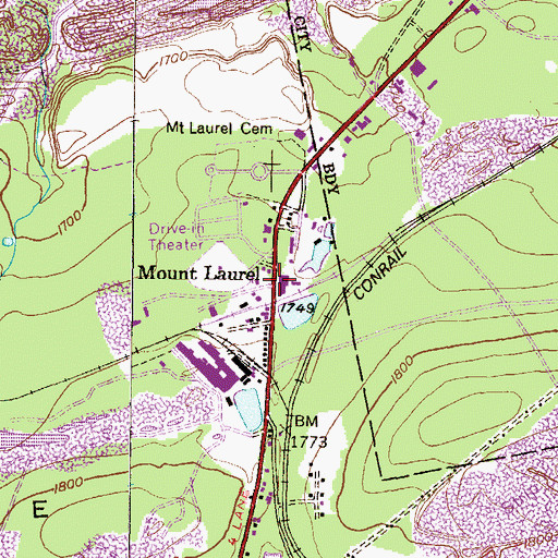 Topographic Map of Mount Laurel, PA