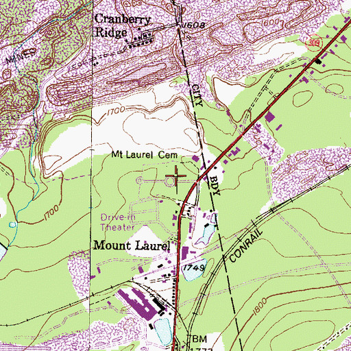 Topographic Map of Mount Laurel Cemetery, PA