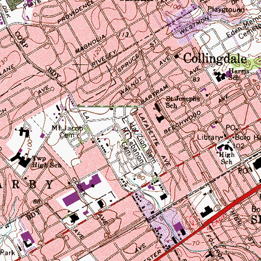 Topographic Map of Mount Lebanon Cemetery, PA