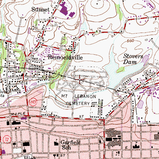 Topographic Map of Mount Lebanon Cemetery, PA