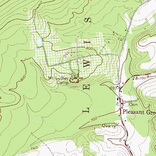 Topographic Map of Mount Luther Camp, PA