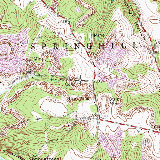 Topographic Map of Mount Moriah Presbyterian Cemetery, PA