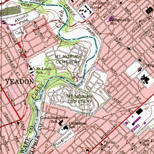 Topographic Map of Mount Moriah Cemetery, PA