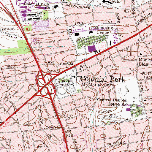Topographic Map of Mount Moriah Cemetery, PA