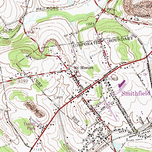 Topographic Map of Mount Moriah Church, PA