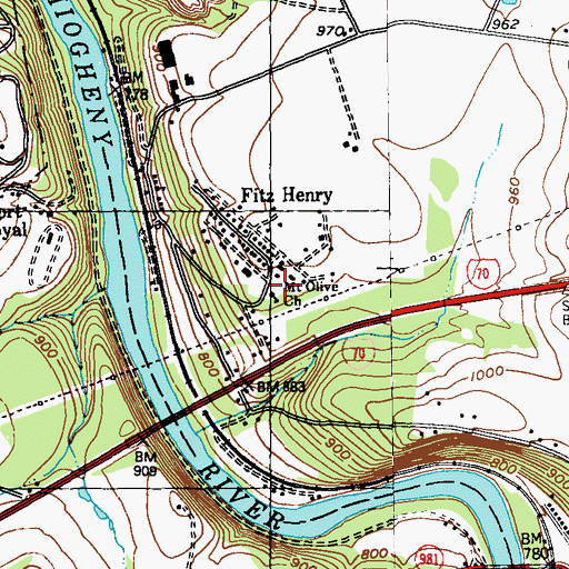 Topographic Map of Mount Olive Church, PA