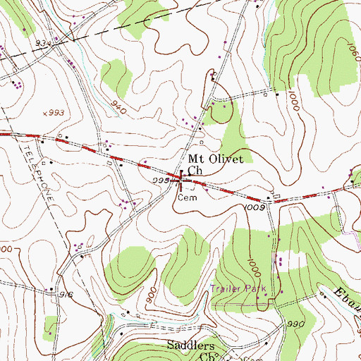 Topographic Map of Mount Olivet Church, PA