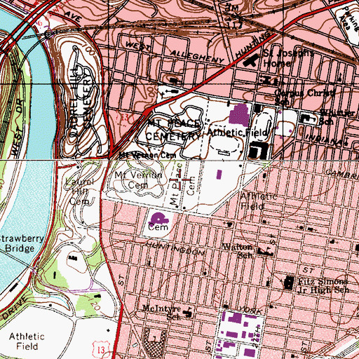 Topographic Map of Mount Peace Cemetery, PA
