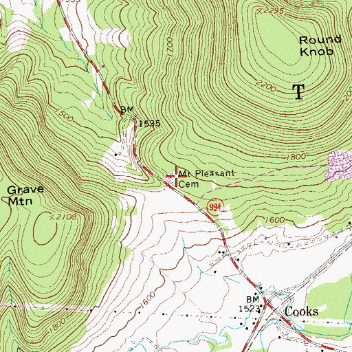 Topographic Map of Mount Pleasant Cemetery, PA