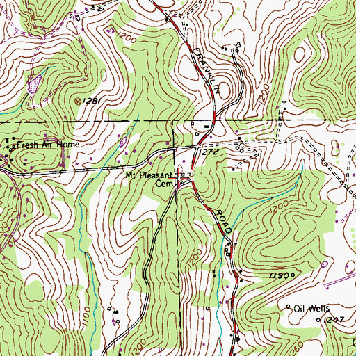 Topographic Map of Mount Pleasant Cemetery, PA