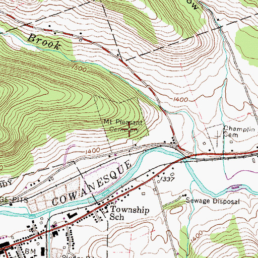Topographic Map of Mount Pleasant Cemetery, PA