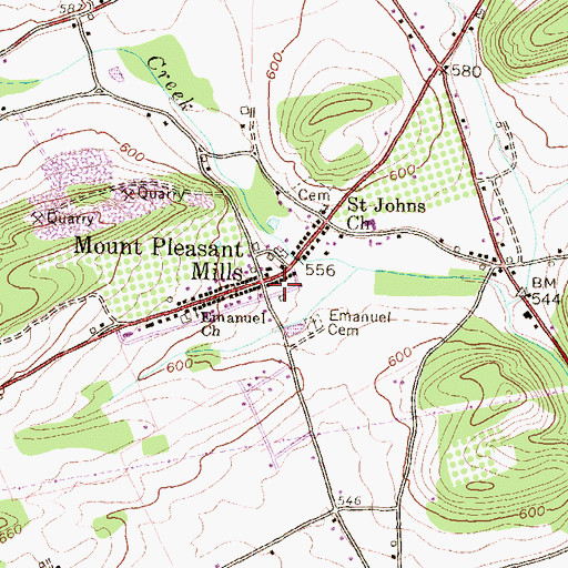 Topographic Map of Mount Pleasant Mills, PA