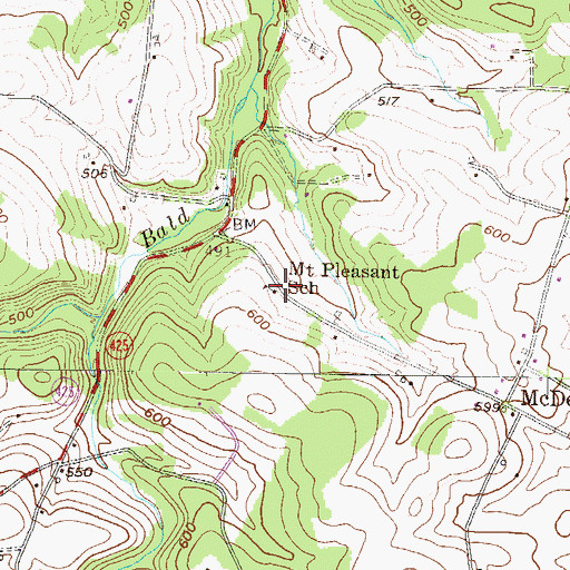 Topographic Map of Mount Pleasant School, PA