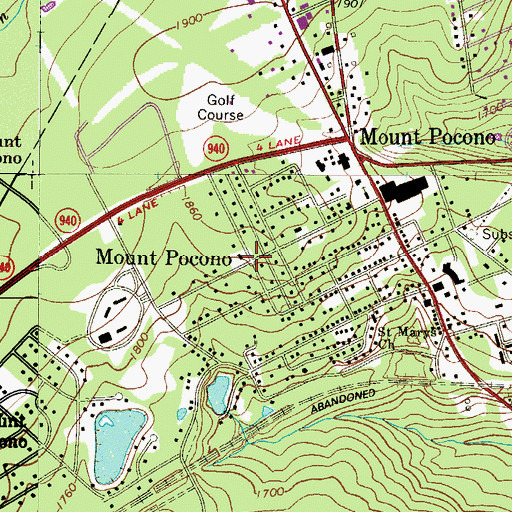 Topographic Map of Mount Pocono, PA