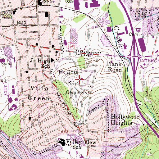 Topographic Map of Mount Rose Cemetery, PA