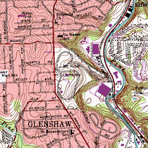 Topographic Map of Mount Royal Cemetery, PA