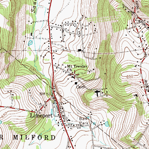 Topographic Map of Mount Trexler Church, PA