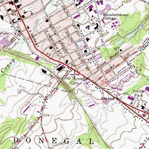 Topographic Map of Mount Tunnel Cemetery, PA