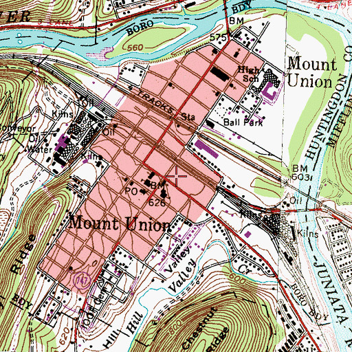 Topographic Map of Mount Union, PA