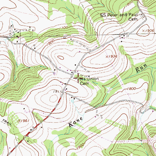 Topographic Map of Mount Union Cemetery, PA