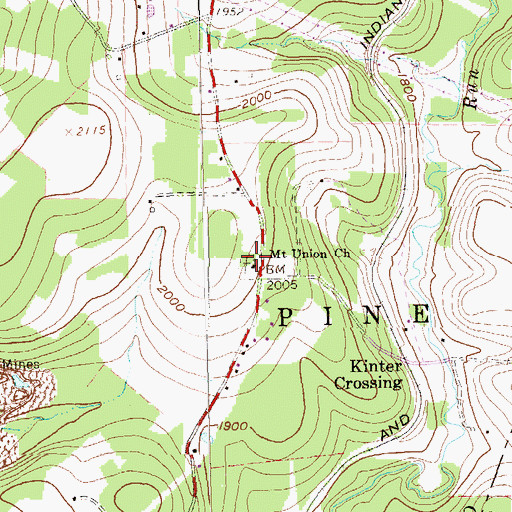 Topographic Map of Mount Union Church, PA