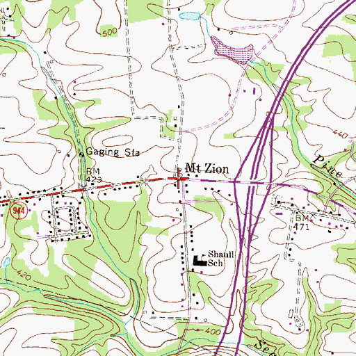 Topographic Map of Mount Zion, PA