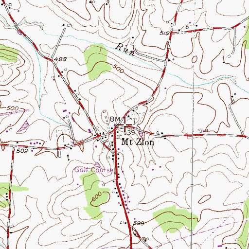 Topographic Map of Mount Zion, PA