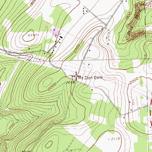 Topographic Map of Mount Zion Cemetery, PA