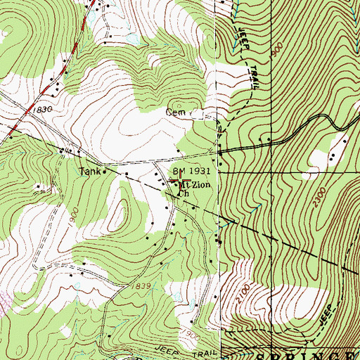 Topographic Map of Mount Zion Church, PA