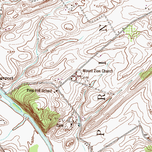 Topographic Map of Mount Zion Church, PA