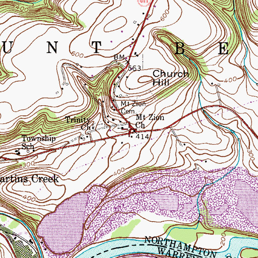 Topographic Map of Mount Zion Church, PA