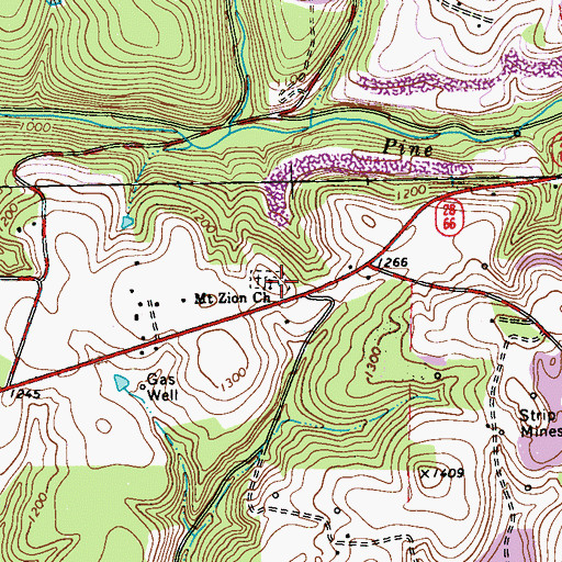 Topographic Map of Mount Zion Church, PA