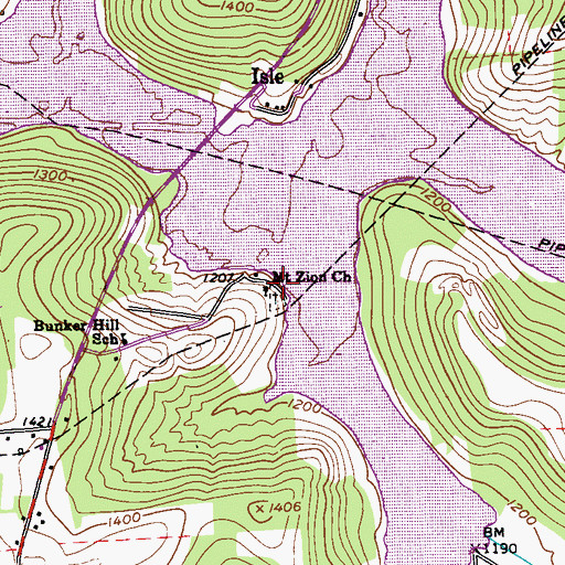 Topographic Map of Mount Zion Church, PA