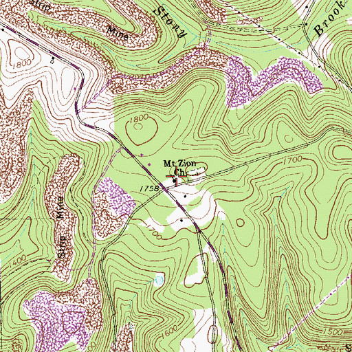 Topographic Map of Mount Zion Church, PA