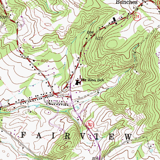 Topographic Map of Mount Zion School, PA