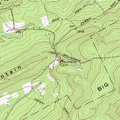 Topographic Map of Mountain Cemetery, PA