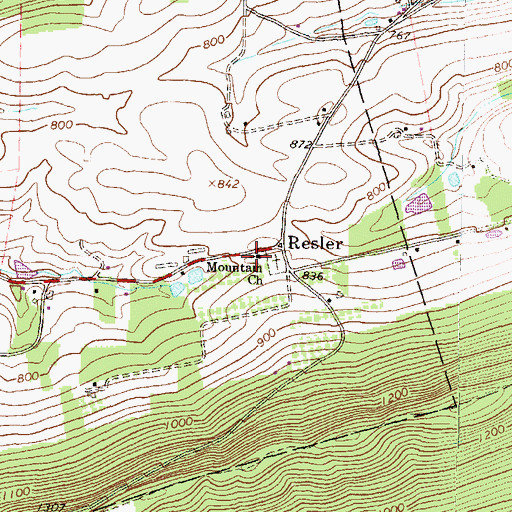 Topographic Map of Mountain Church, PA