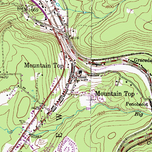 Topographic Map of Mountain Top, PA