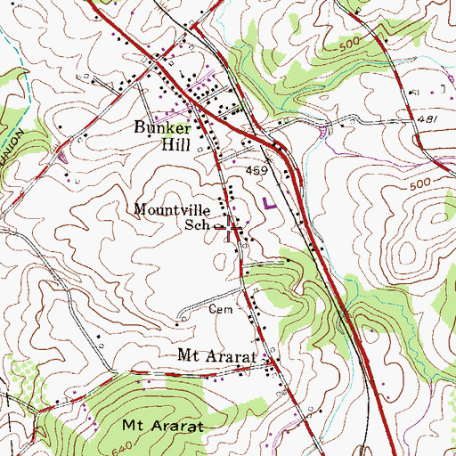 Topographic Map of Mountville School, PA