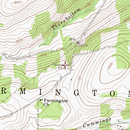 Topographic Map of Mourey Cemetery, PA