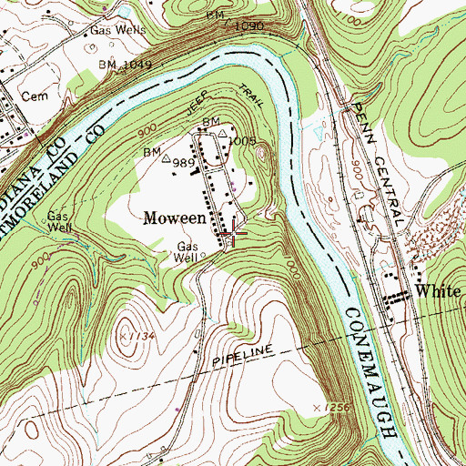 Topographic Map of Moween, PA