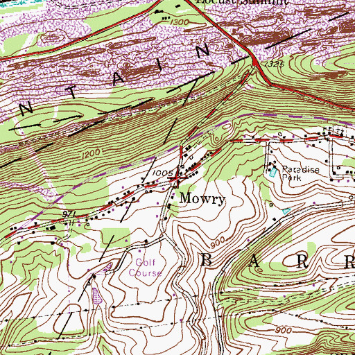 Topographic Map of Mowry, PA