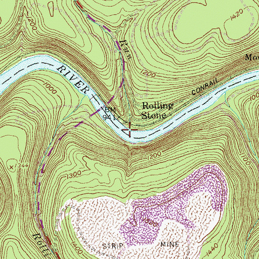 Topographic Map of Mowry Run, PA