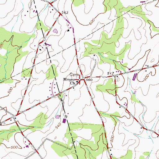 Topographic Map of Moyer Cemetery, PA