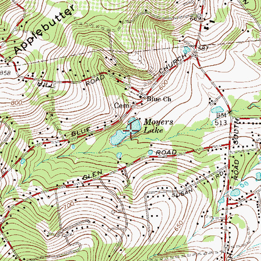 Topographic Map of Moyers Lake, PA