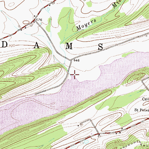 Topographic Map of Moyers Mill Run, PA