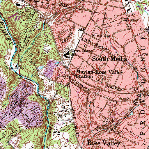 Topographic Map of Moylan-Rose Valley Station, PA