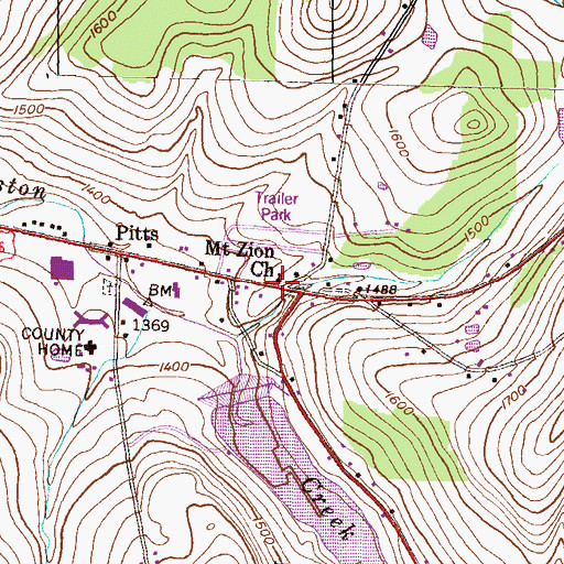 Topographic Map of Mount Zion Church, PA