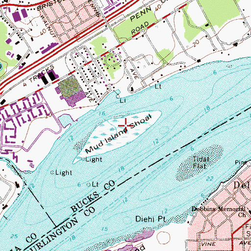 Topographic Map of Mud Island Shoal, PA