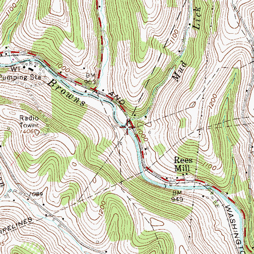 Topographic Map of Mud Lick Run, PA
